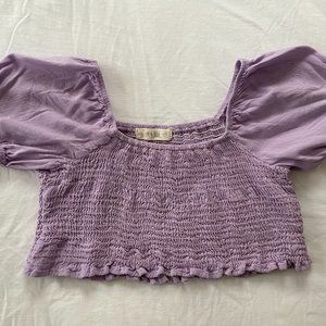 Em and Elle Smocked Crop Top with Puffed Sleeves